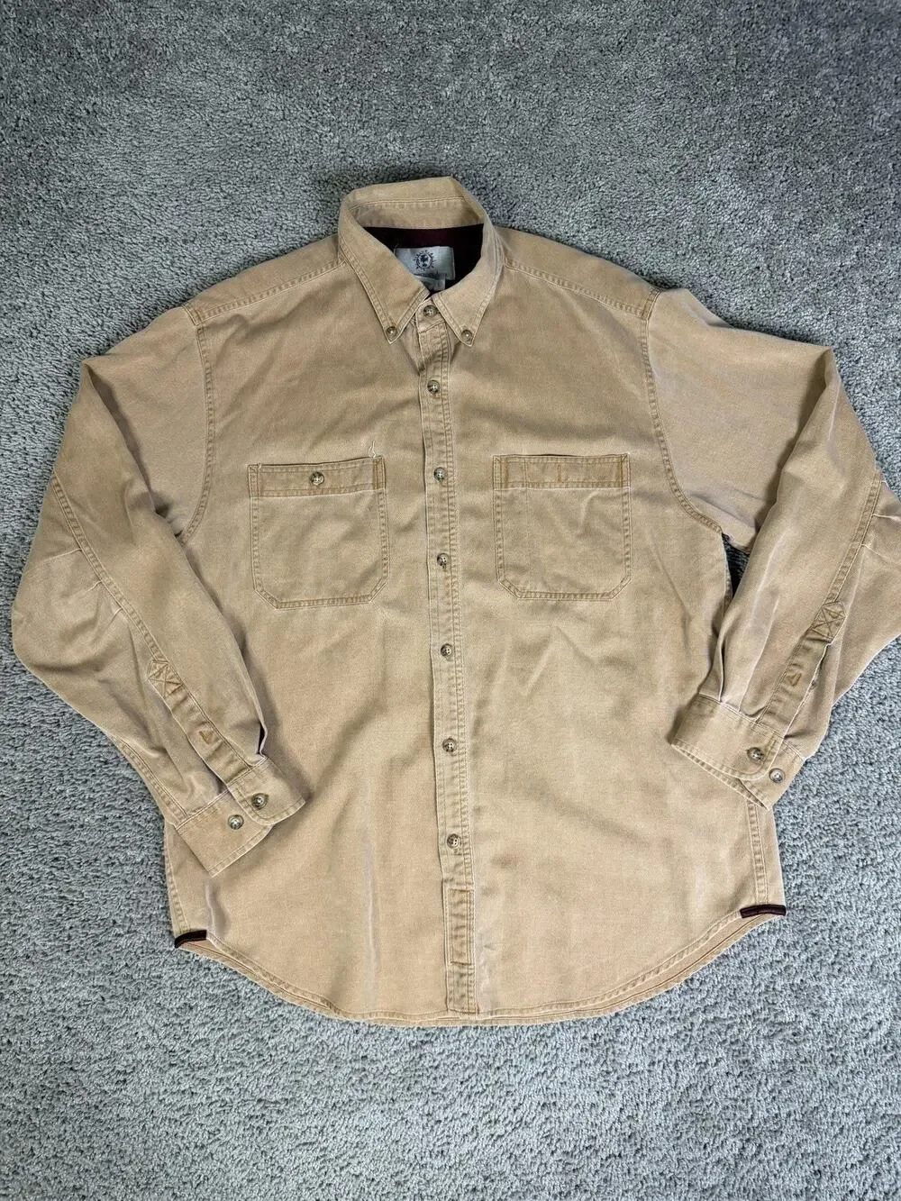 Territory Ahead Shirt Mens L Beige Long Sleeve Button Up Twill Pockets Relaxed